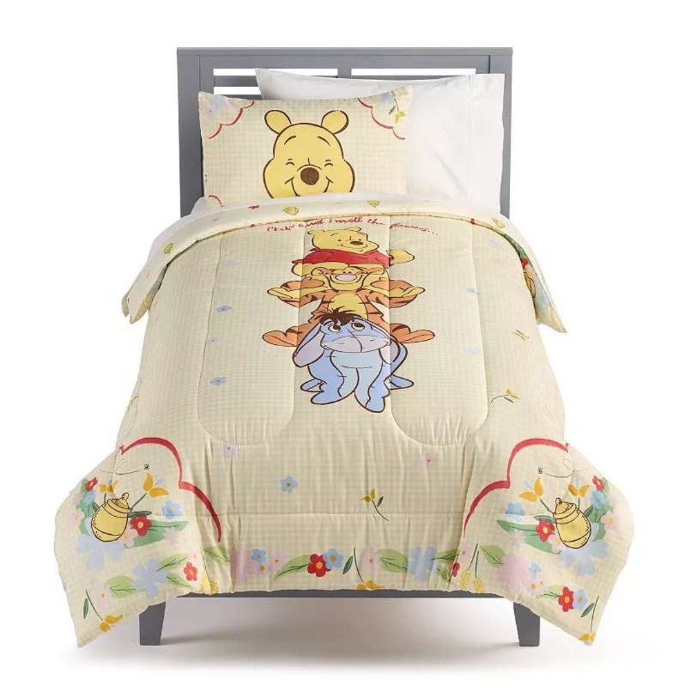 Disney Winnie the Pooh Tigger Eeyore Yellow Gingham Twin Comforter Set Bedding